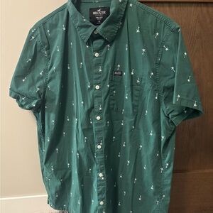 Hollister Men's Dark Green Palm Print Shirt